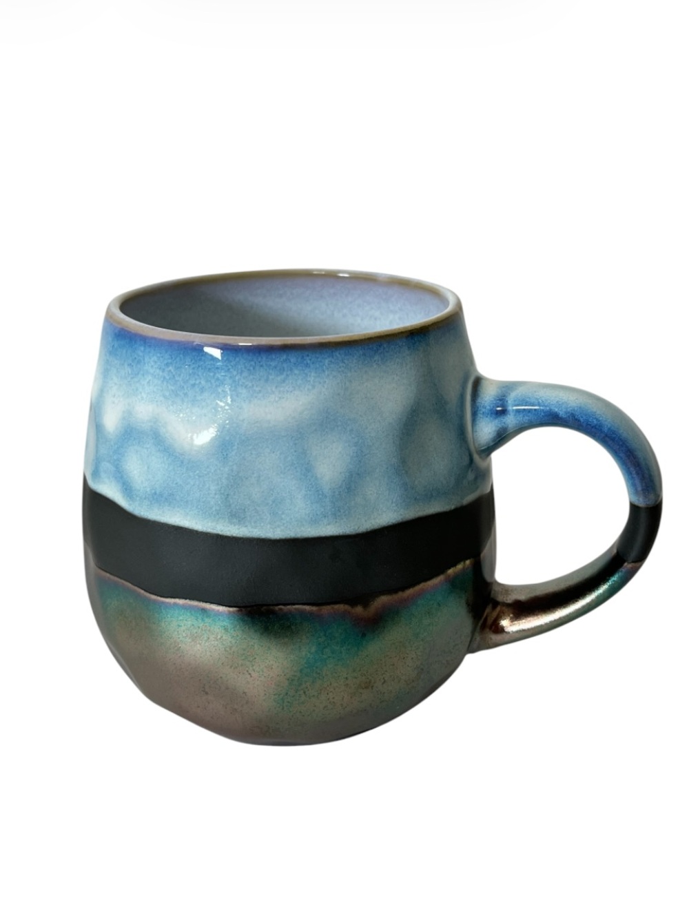 Potter’s Corner Dimpled Ceramic Blue Iridescent Glaze Coffee Mug